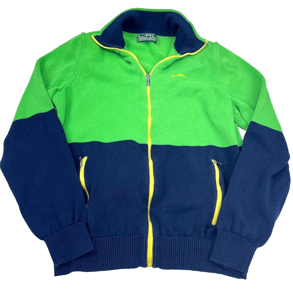 Lauren Ralph Lauren Sweater Women Small Green Blue Cardigan Jacket Full Zip LRL*